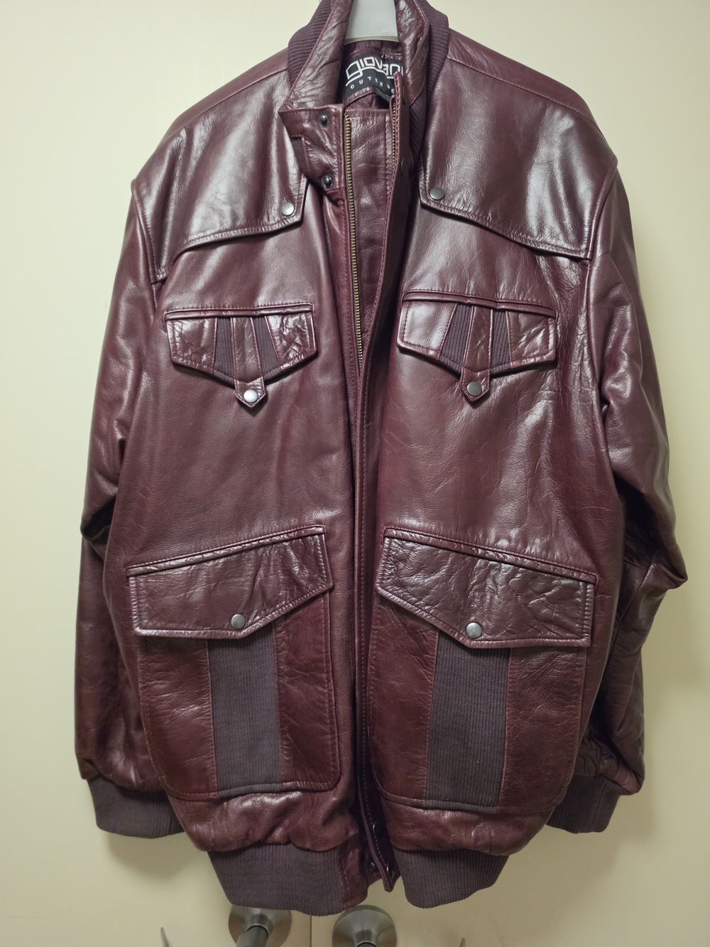 Vintage Giovanni Outerwear Burgundy Genuine Leather Bomber Jacket